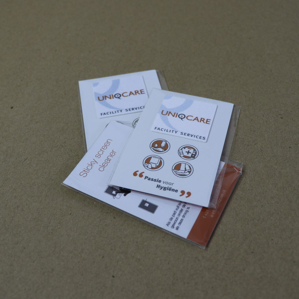 Medium-sized sticky screen cleaners with custom made print image