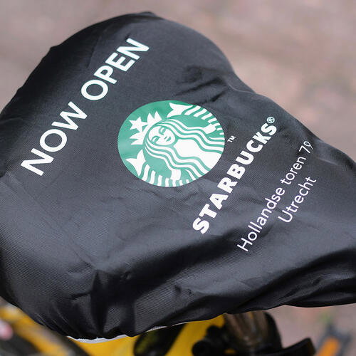 Custom polyester bike seat covers — printed for marketing and brand events